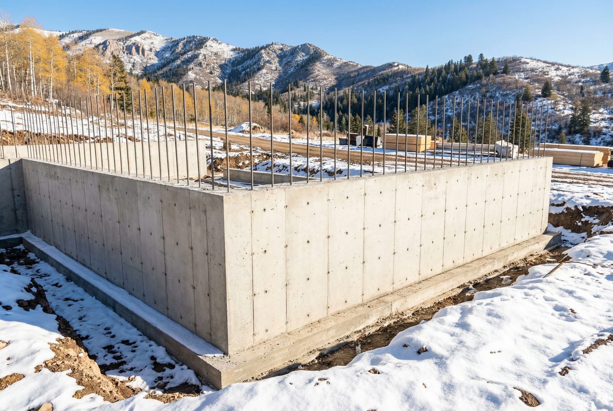 Poured concrete foundation wall on a Park City custom home build site